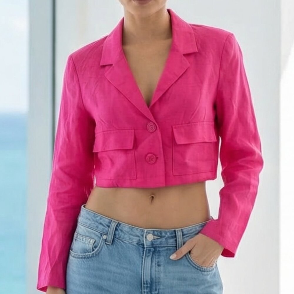 NEW! $278 REFORMATION ELTON CORVETTE PINK LINEN CROPPED BUTTON BLAZER JACKET 2